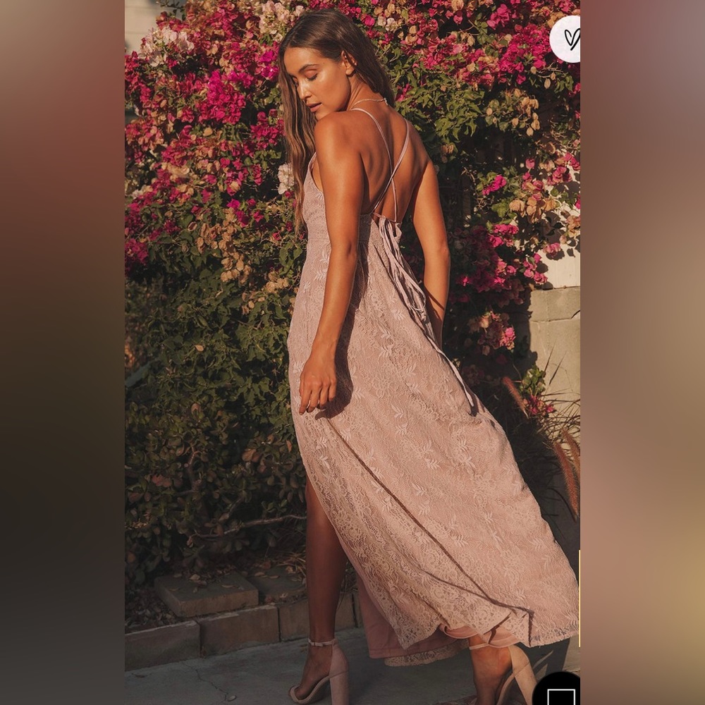 Lulus Stolen Moments Dusty Pink Lace-Up Lace Maxi Dress - Picture 2 of 6